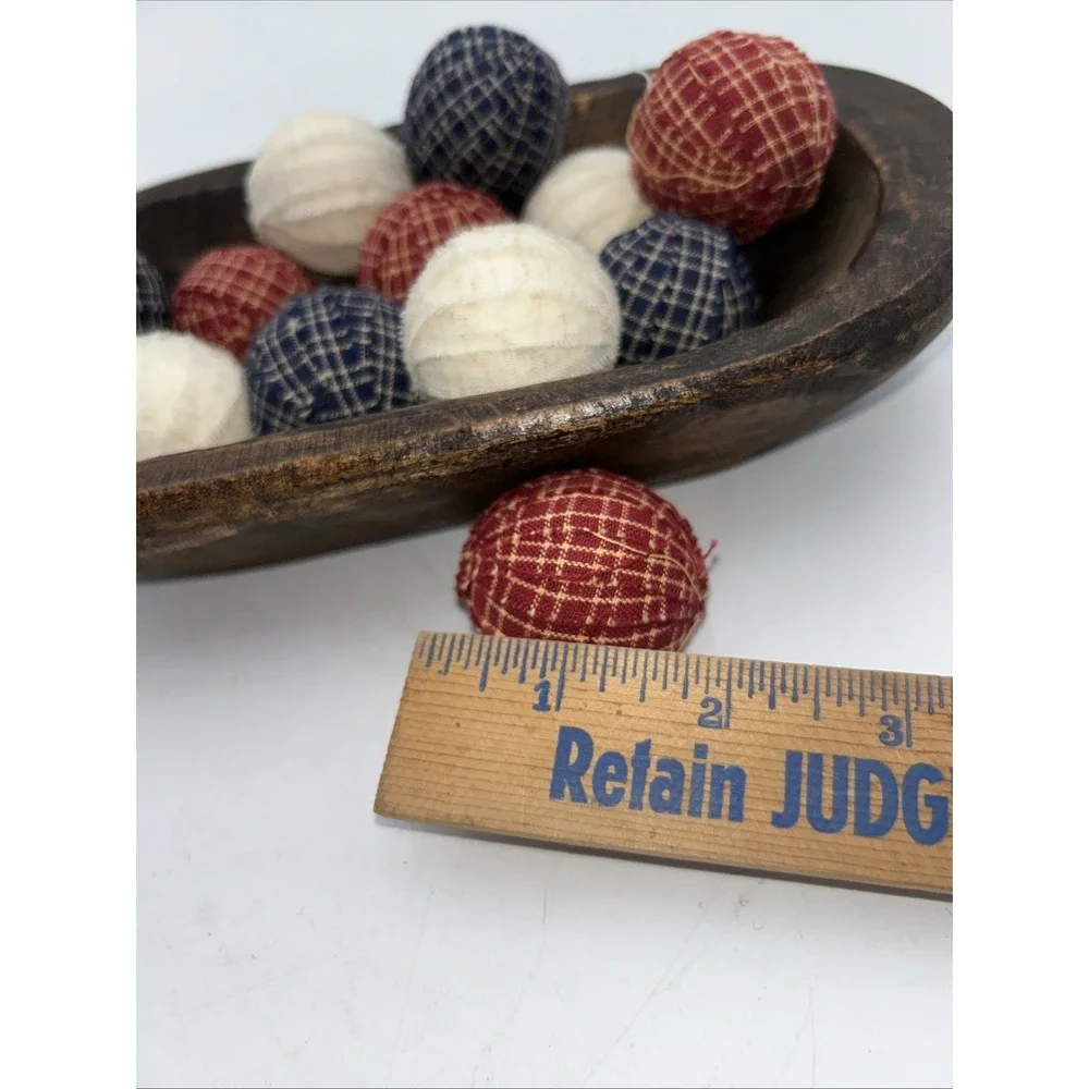 Primitive Americana Gingham Rag Balls Set of 12 Red White Blue Bowl Filler
